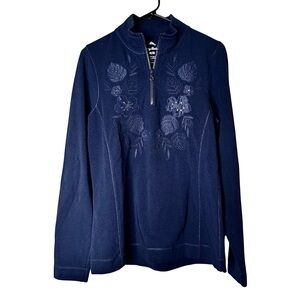 Tommy Bahama Cotton Half Zip Sweatshirt Embroidered Sequined High Beck Navy Med